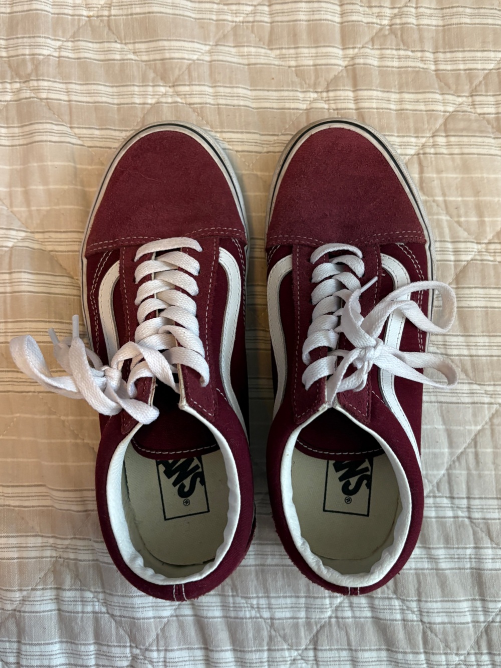 Vans Burgundy and White Old Skool Sneakers